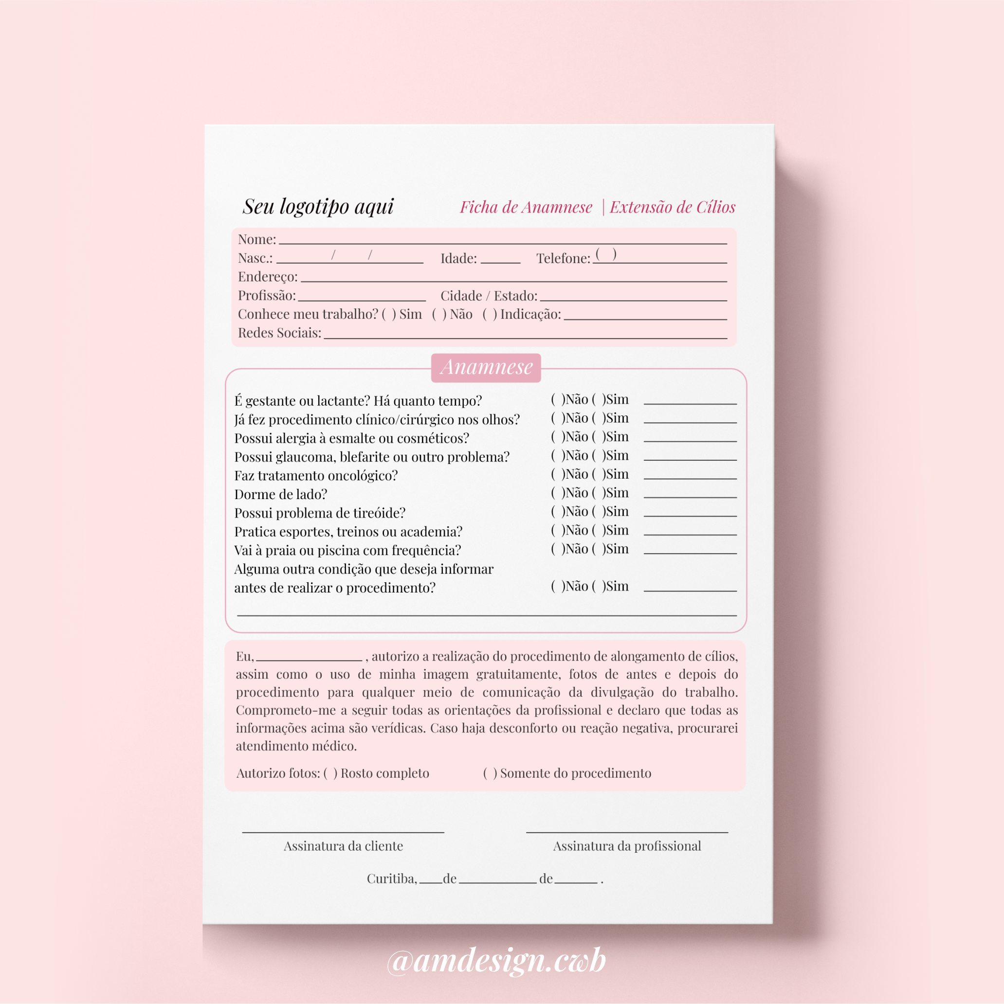 Bloco | Anamnese Lash Design A5