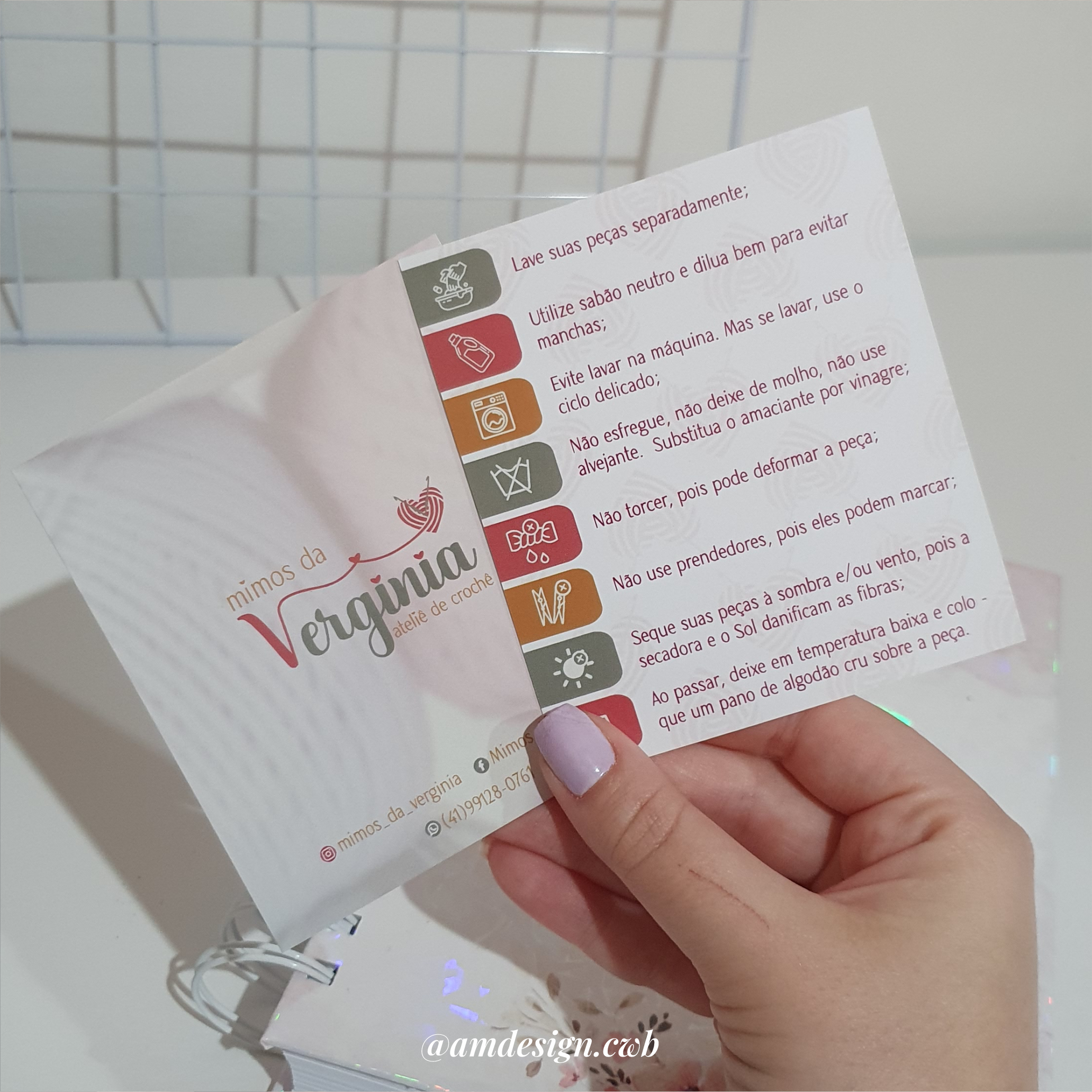 Cartão de Cuidados 9x10cm | Verniz total frente